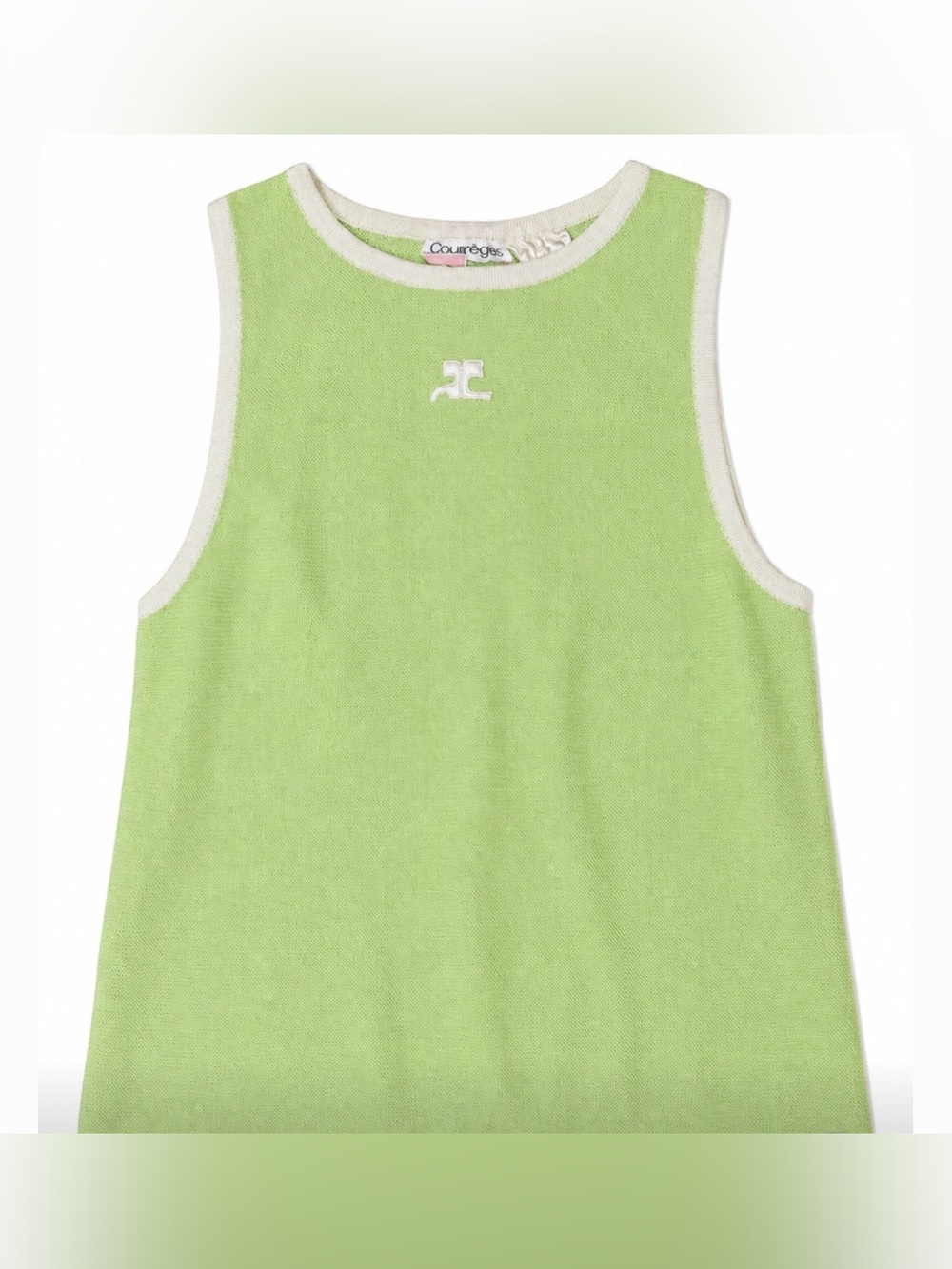 VINTAGE 60s/70s Courreges Green knit tank top logo RARE made in Paris